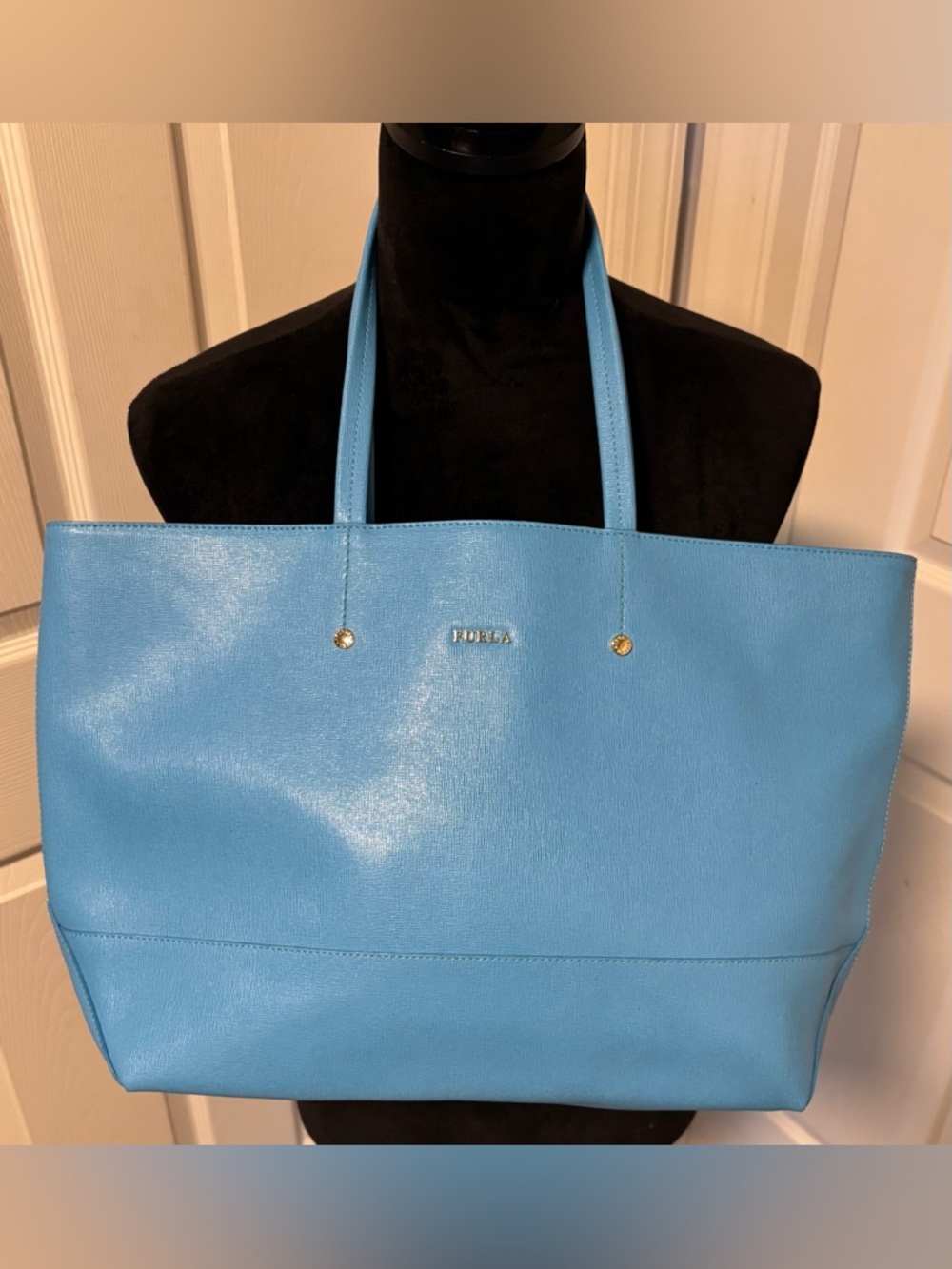 FURLA Authentic Sky Blue Leather Tote - Picture 2 of 16